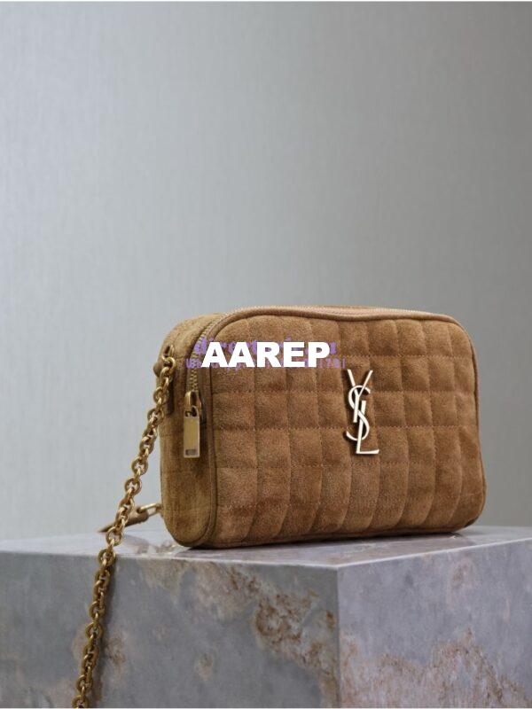 Replica YSL Saint Laurent Cassandre matelassé carré camera bag in brown suede calf leather 764809 4