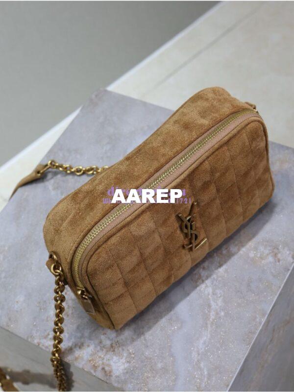 Replica YSL Saint Laurent Cassandre matelassé carré camera bag in brown suede calf leather 764809 6