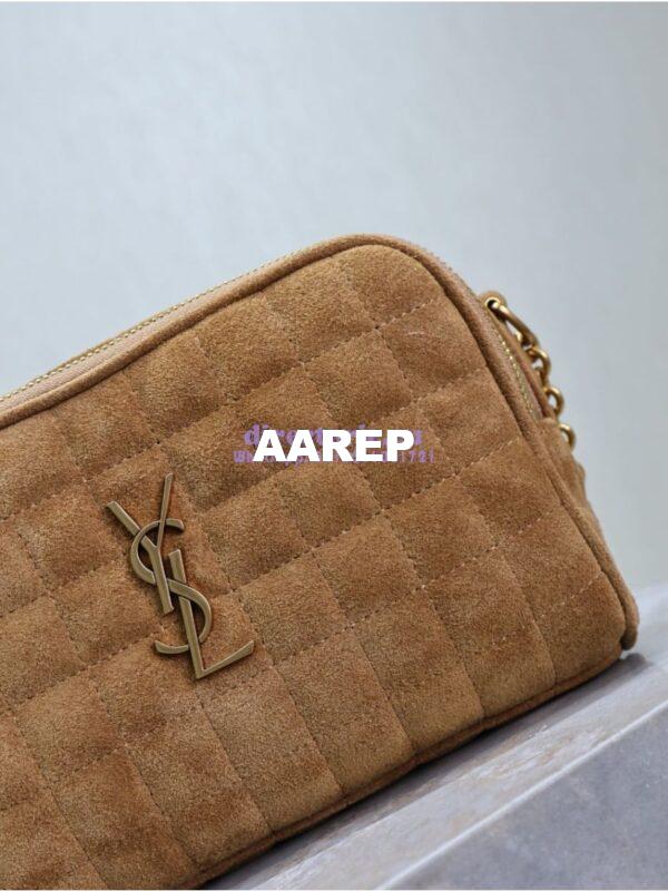 Replica YSL Saint Laurent Cassandre matelassé carré camera bag in brown suede calf leather 764809 9