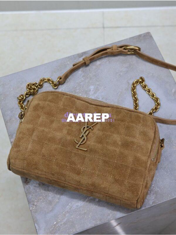 Replica YSL Saint Laurent Cassandre matelassé carré camera bag in brown suede calf leather 764809 14
