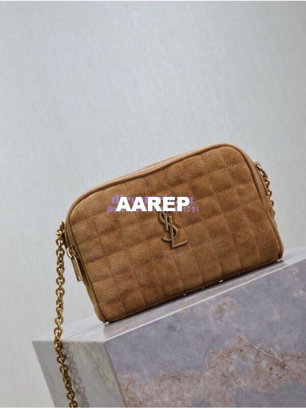 Replica YSL Saint Laurent Cassandre matelassé carré camera bag in brown suede calf leather 764809 17