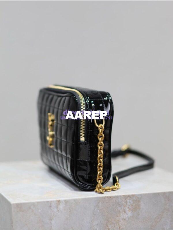 Replica YSL Saint Laurent Cassandre matelassé carré camera bag in black patent leather 764809 6