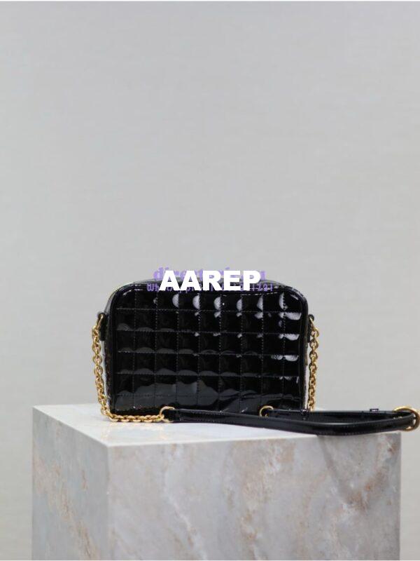 Replica YSL Saint Laurent Cassandre matelassé carré camera bag in black patent leather 764809 7