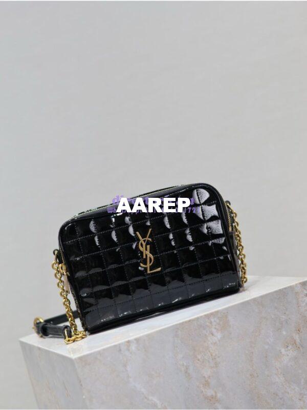 Replica YSL Saint Laurent Cassandre matelassé carré camera bag in black patent leather 764809 8