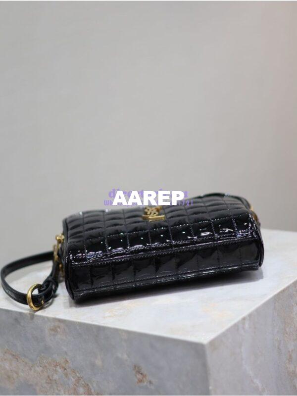 Replica YSL Saint Laurent Cassandre matelassé carré camera bag in black patent leather 764809 11