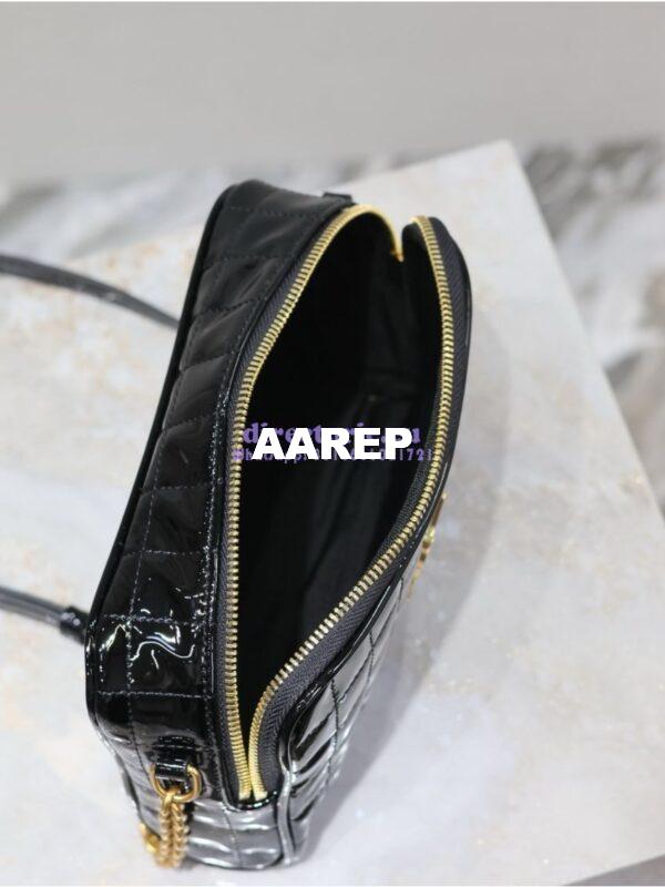 Replica YSL Saint Laurent Cassandre matelassé carré camera bag in black patent leather 764809 12