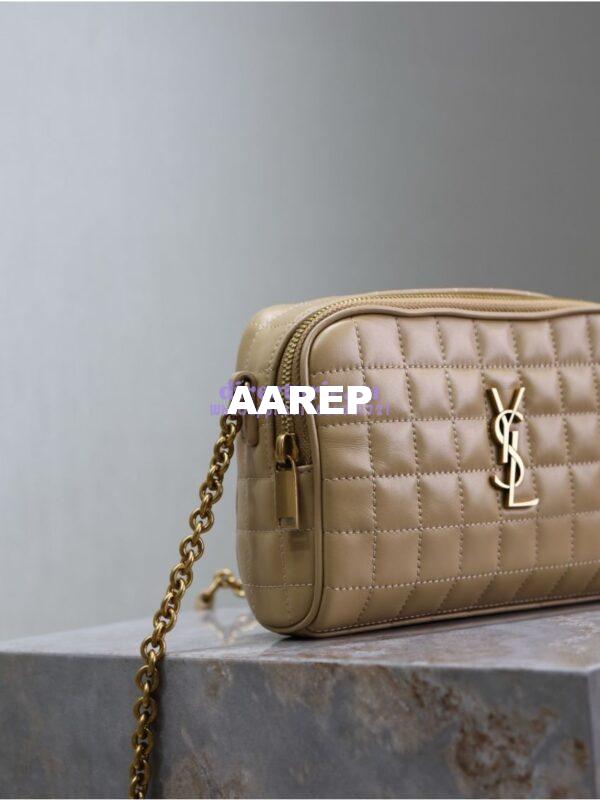 Replica YSL Saint Laurent Cassandre matelassé carré camera bag in lambskin 764809 Dark Beige