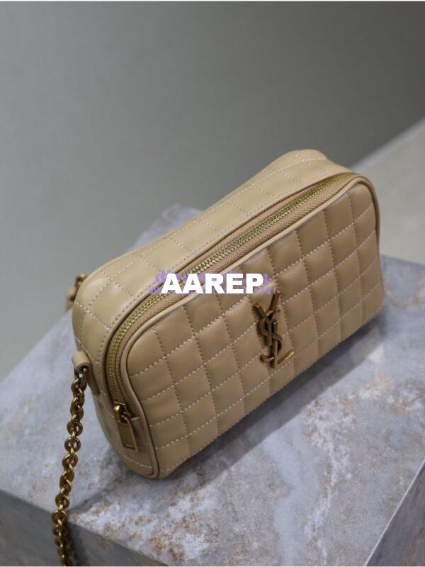 Replica YSL Saint Laurent Cassandre matelassé carré camera bag in lambskin 764809 Dark Beige 2
