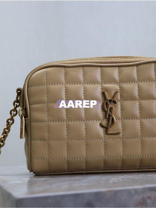 Replica YSL Saint Laurent Cassandre matelassé carré camera bag in lambskin 764809 Dark Beige 3