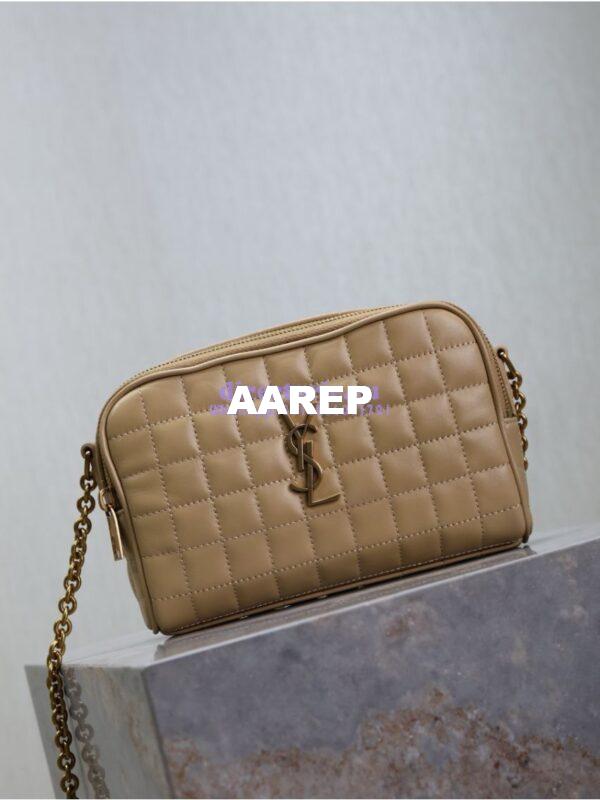 Replica YSL Saint Laurent Cassandre matelassé carré camera bag in lambskin 764809 Dark Beige 4