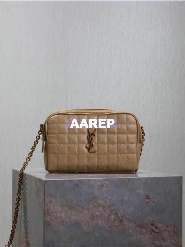 Replica YSL Saint Laurent Cassandre matelassé carré camera bag in lambskin 764809 Dark Beige 6