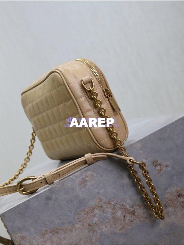 Replica YSL Saint Laurent Cassandre matelassé carré camera bag in lambskin 764809 Dark Beige 7