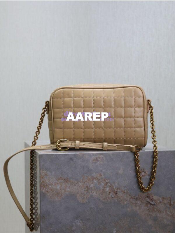 Replica YSL Saint Laurent Cassandre matelassé carré camera bag in lambskin 764809 Dark Beige 8