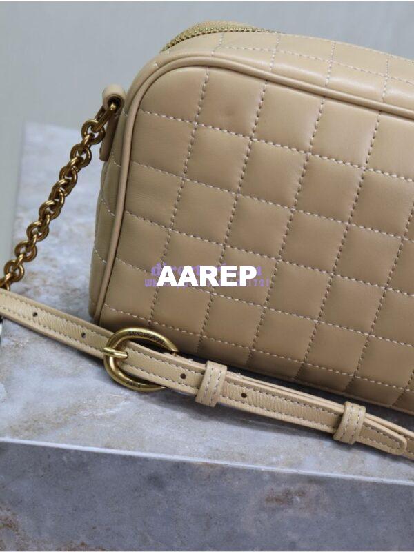 Replica YSL Saint Laurent Cassandre matelassé carré camera bag in lambskin 764809 Dark Beige 11