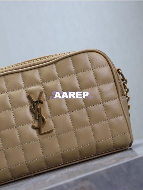 Replica YSL Saint Laurent Cassandre matelassé carré camera bag in lambskin 764809 Dark Beige 12