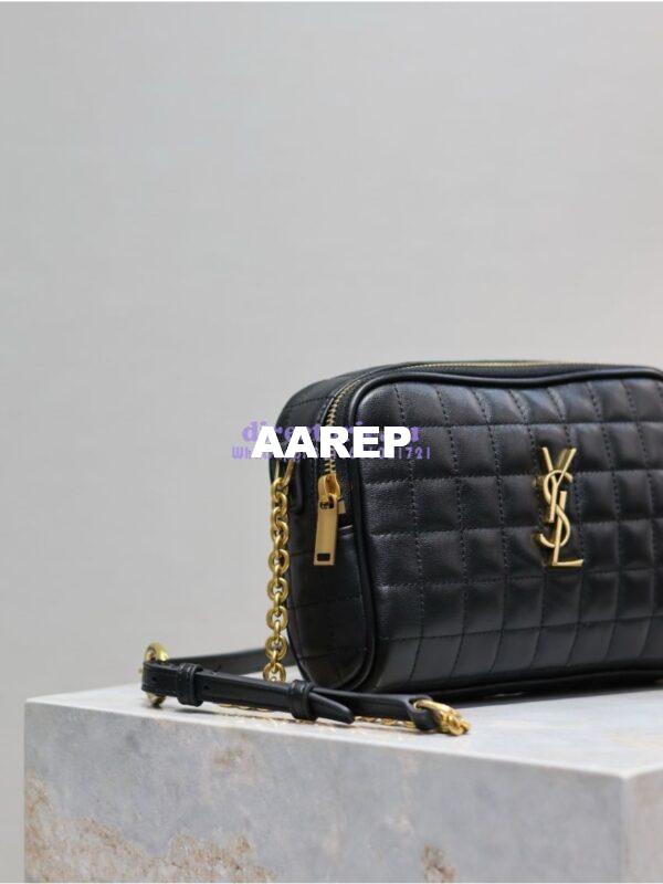 Replica YSL Saint Laurent Cassandre matelassé carré camera bag in lambskin 764809 Black