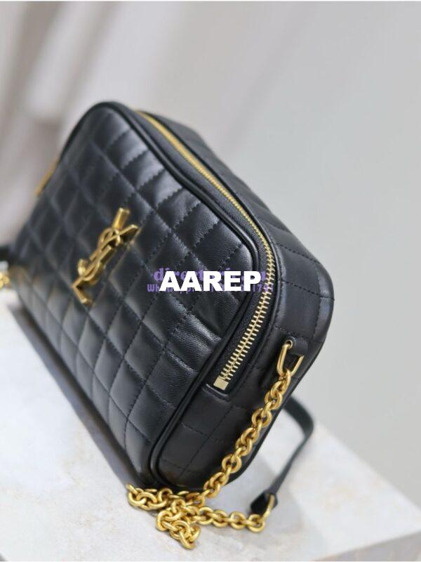Replica YSL Saint Laurent Cassandre matelassé carré camera bag in lambskin 764809 Black 2