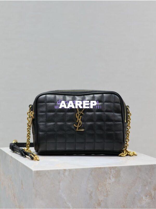 Replica YSL Saint Laurent Cassandre matelassé carré camera bag in lambskin 764809 Black 3
