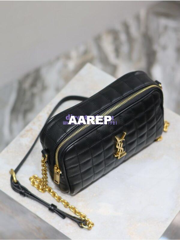 Replica YSL Saint Laurent Cassandre matelassé carré camera bag in lambskin 764809 Black 5