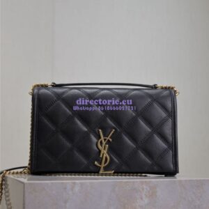 Replica YSL Saint Laurent Becky Chain Wallet In Diamond-quilted Lambskin 585031 Black