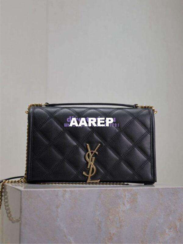 Replica YSL Saint Laurent Becky Chain Wallet In Diamond-quilted Lambskin 585031 Black 3