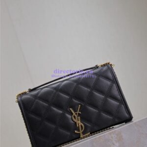 Replica YSL Saint Laurent Becky Chain Wallet In Diamond-quilted Lambskin 585031 Black 2