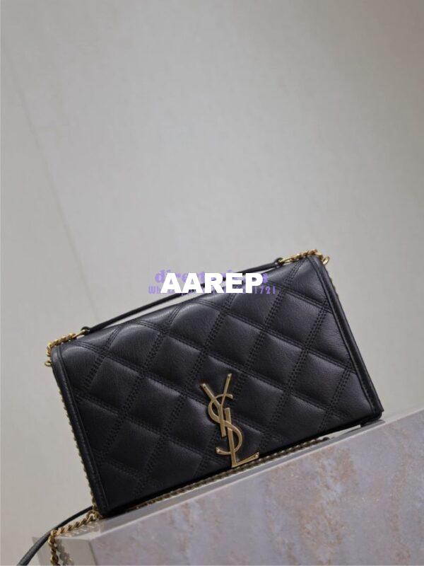 Replica YSL Saint Laurent Becky Chain Wallet In Diamond-quilted Lambskin 585031 Black 4