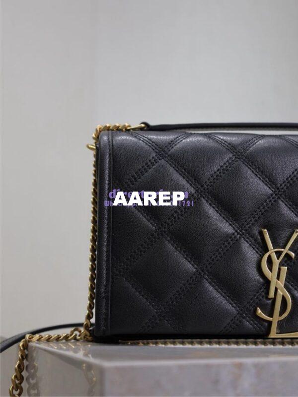 Replica YSL Saint Laurent Becky Chain Wallet In Diamond-quilted Lambskin 585031 Black 5