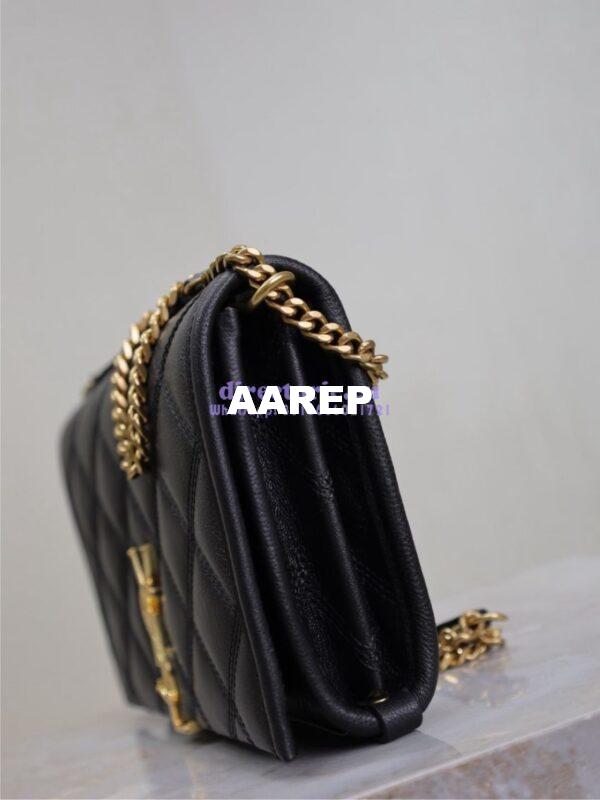 Replica YSL Saint Laurent Becky Chain Wallet In Diamond-quilted Lambskin 585031 Black 6