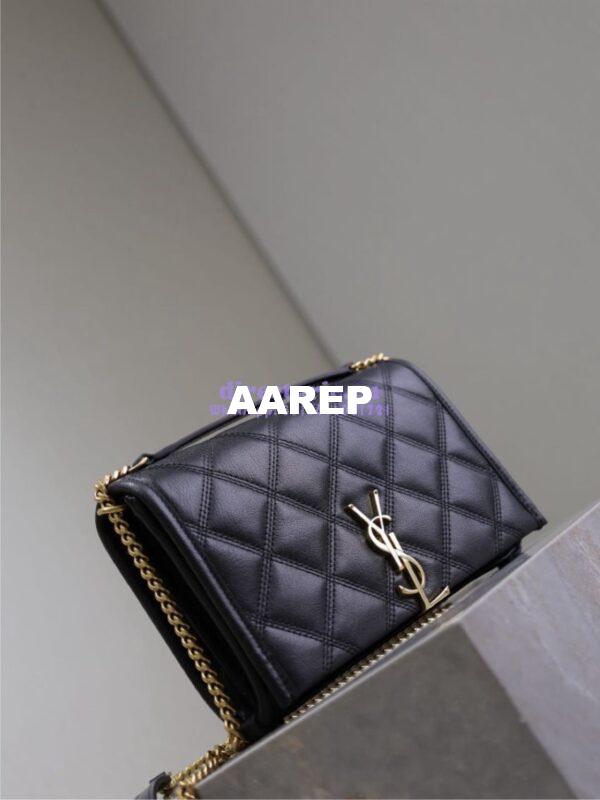 Replica YSL Saint Laurent Becky Chain Wallet In Diamond-quilted Lambskin 585031 Black 7