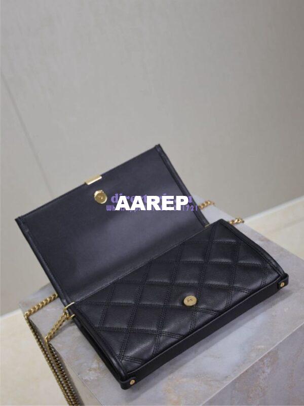 Replica YSL Saint Laurent Becky Chain Wallet In Diamond-quilted Lambskin 585031 Black 10