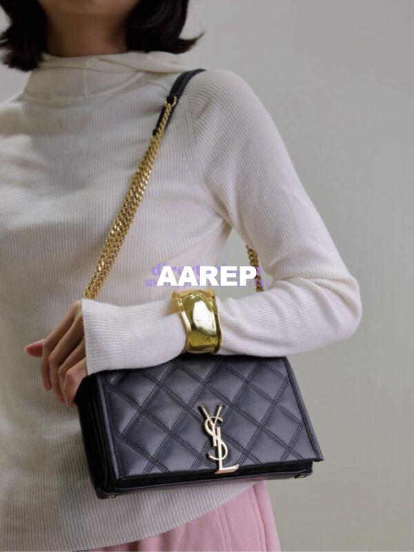 Replica YSL Saint Laurent Becky Chain Wallet In Diamond-quilted Lambskin 585031 Black 14
