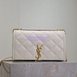 Replica YSL Saint Laurent Becky Chain Wallet In Diamond-quilted Lambskin 585031 White