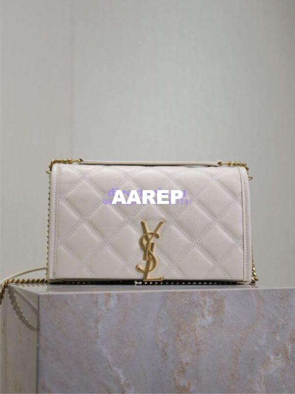 Replica YSL Saint Laurent Becky Chain Wallet In Diamond-quilted Lambskin 585031 White 3