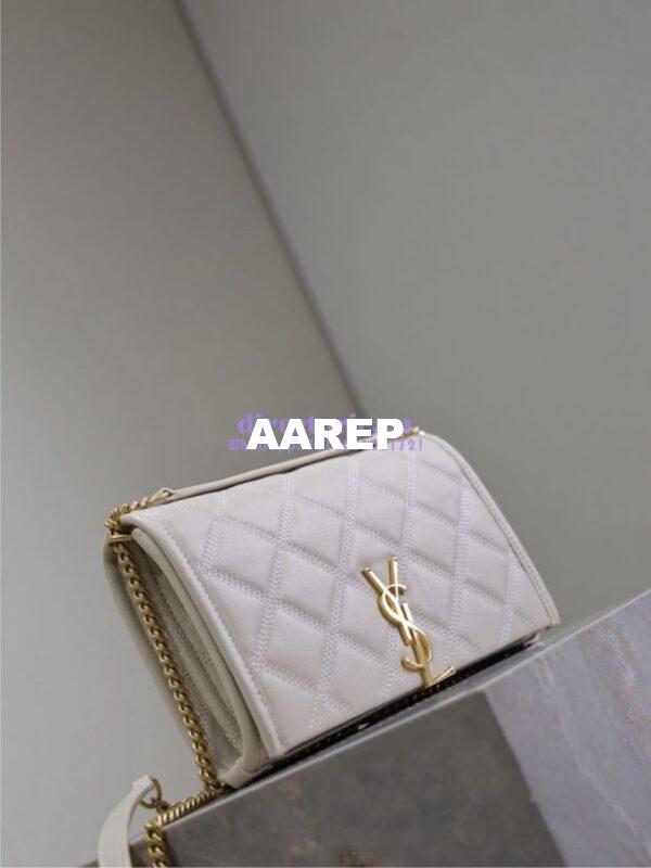 Replica YSL Saint Laurent Becky Chain Wallet In Diamond-quilted Lambskin 585031 White 5