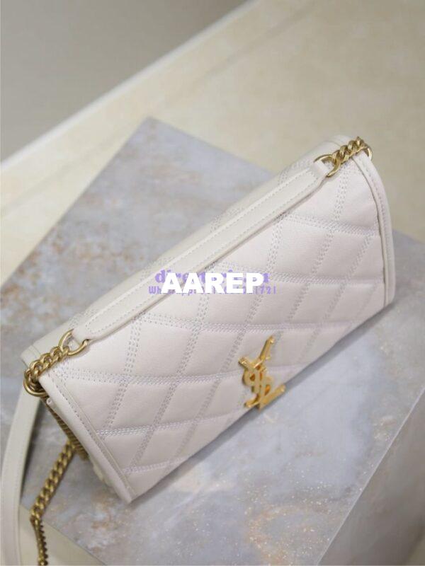 Replica YSL Saint Laurent Becky Chain Wallet In Diamond-quilted Lambskin 585031 White 10