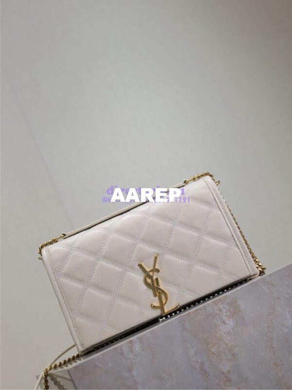 Replica YSL Saint Laurent Becky Chain Wallet In Diamond-quilted Lambskin 585031 White 14