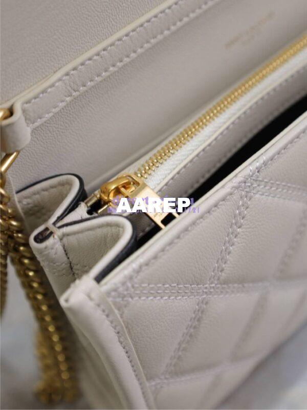 Replica YSL Saint Laurent Becky Chain Wallet In Diamond-quilted Lambskin 585031 White 18