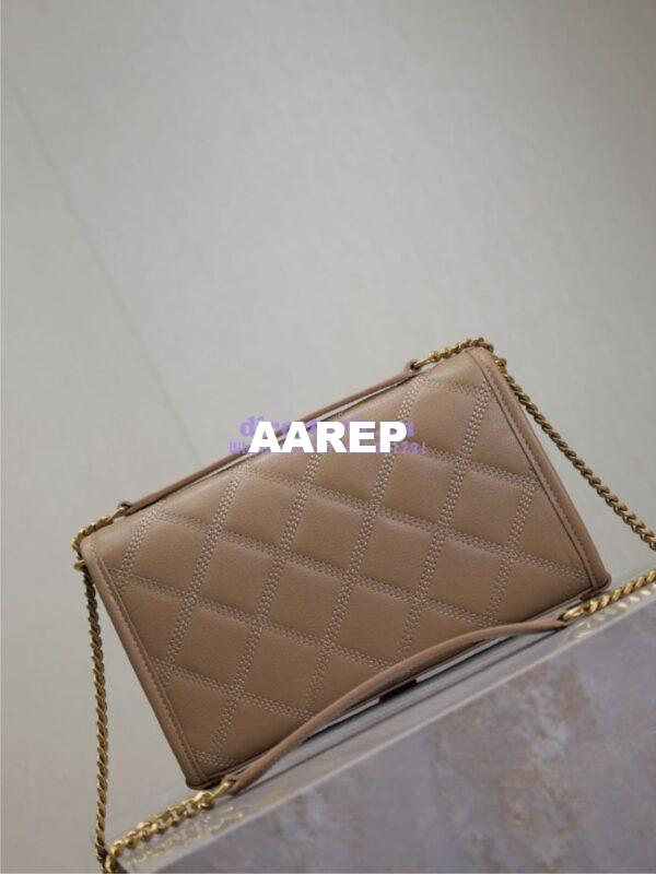 Replica YSL Saint Laurent Becky Chain Wallet In Diamond-quilted Lambskin 585031 Dark Beige 4
