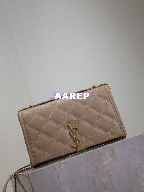 Replica YSL Saint Laurent Becky Chain Wallet In Diamond-quilted Lambskin 585031 Dark Beige 5