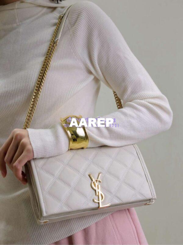 Replica YSL Saint Laurent Becky Chain Wallet In Diamond-quilted Lambskin 585031 White 19