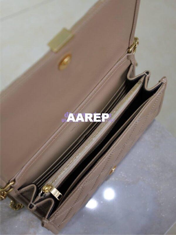 Replica YSL Saint Laurent Becky Chain Wallet In Diamond-quilted Lambskin 585031 Dark Beige 7