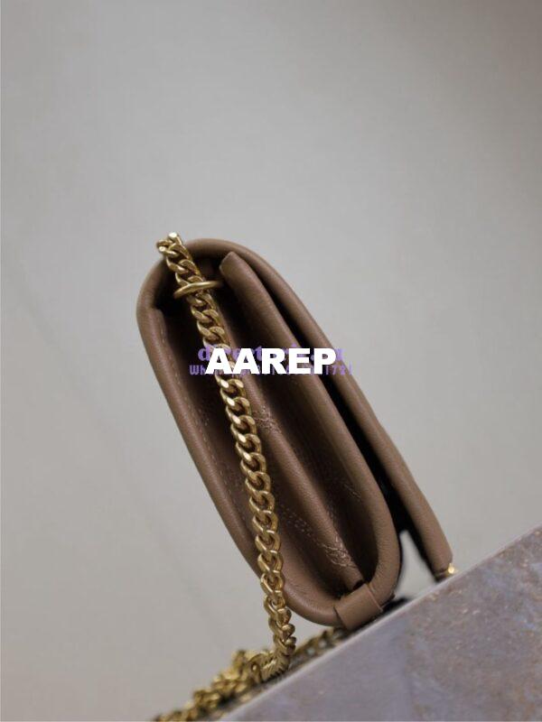 Replica YSL Saint Laurent Becky Chain Wallet In Diamond-quilted Lambskin 585031 Dark Beige 8