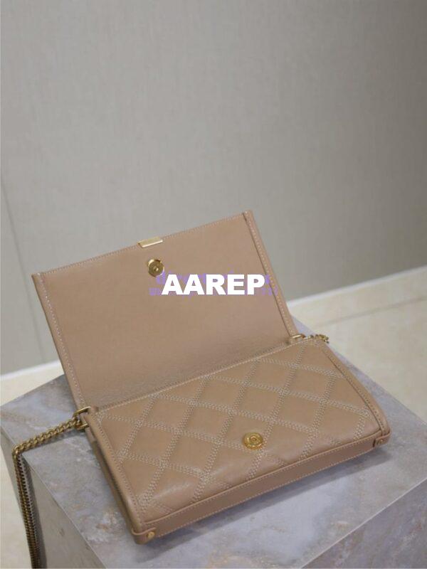 Replica YSL Saint Laurent Becky Chain Wallet In Diamond-quilted Lambskin 585031 Dark Beige 9