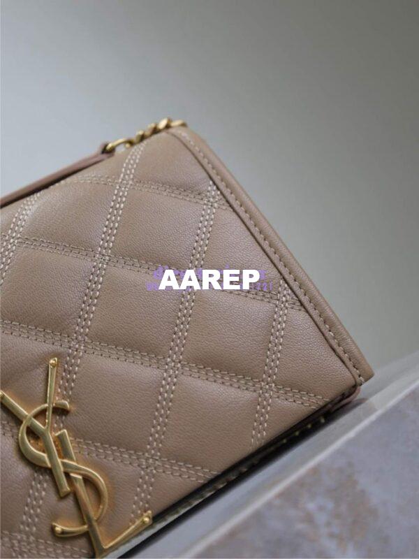 Replica YSL Saint Laurent Becky Chain Wallet In Diamond-quilted Lambskin 585031 Dark Beige 10
