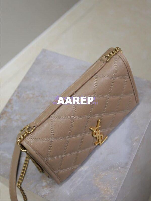 Replica YSL Saint Laurent Becky Chain Wallet In Diamond-quilted Lambskin 585031 Dark Beige 11