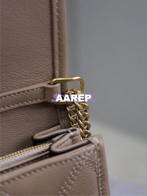 Replica YSL Saint Laurent Becky Chain Wallet In Diamond-quilted Lambskin 585031 Dark Beige 12