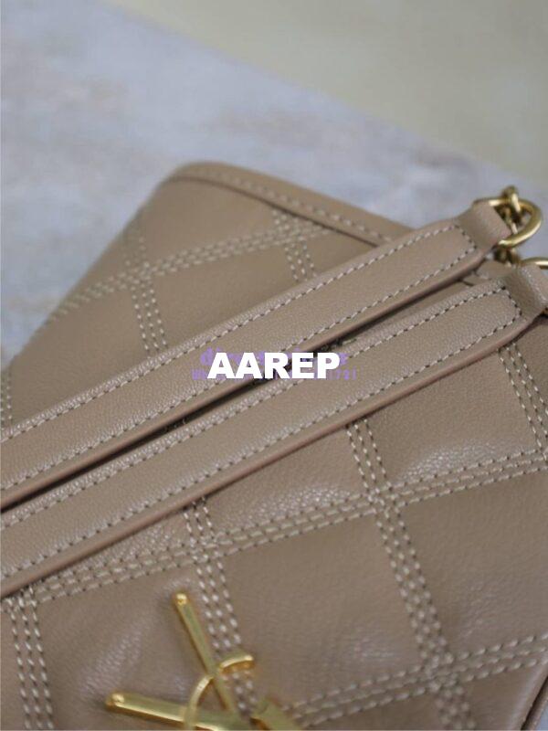 Replica YSL Saint Laurent Becky Chain Wallet In Diamond-quilted Lambskin 585031 Dark Beige 14