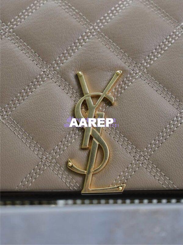 Replica YSL Saint Laurent Becky Chain Wallet In Diamond-quilted Lambskin 585031 Dark Beige 15
