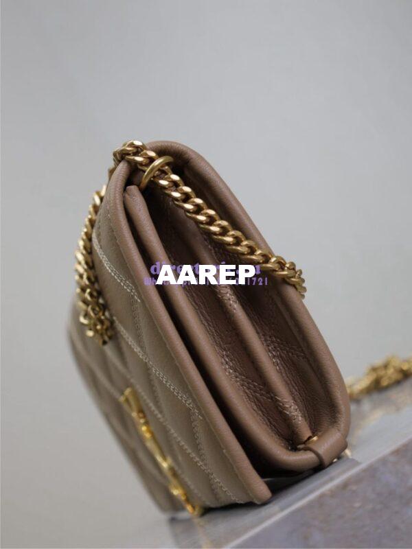 Replica YSL Saint Laurent Becky Chain Wallet In Diamond-quilted Lambskin 585031 Dark Beige 16
